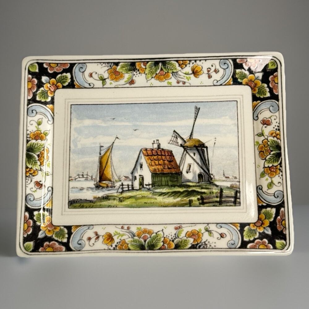 Delfts Holland Westraven Anno 1661 Handwerk Polycrome Tray Wall Decor WindMill